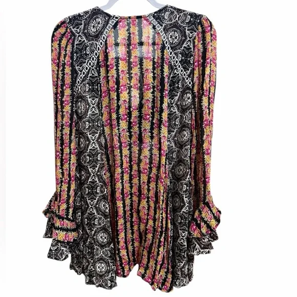 FREE PEOPLE Falling Into You Tunic Top Size Small Embroidered Ruffle Cuff Flowy - Picture 8 of 11